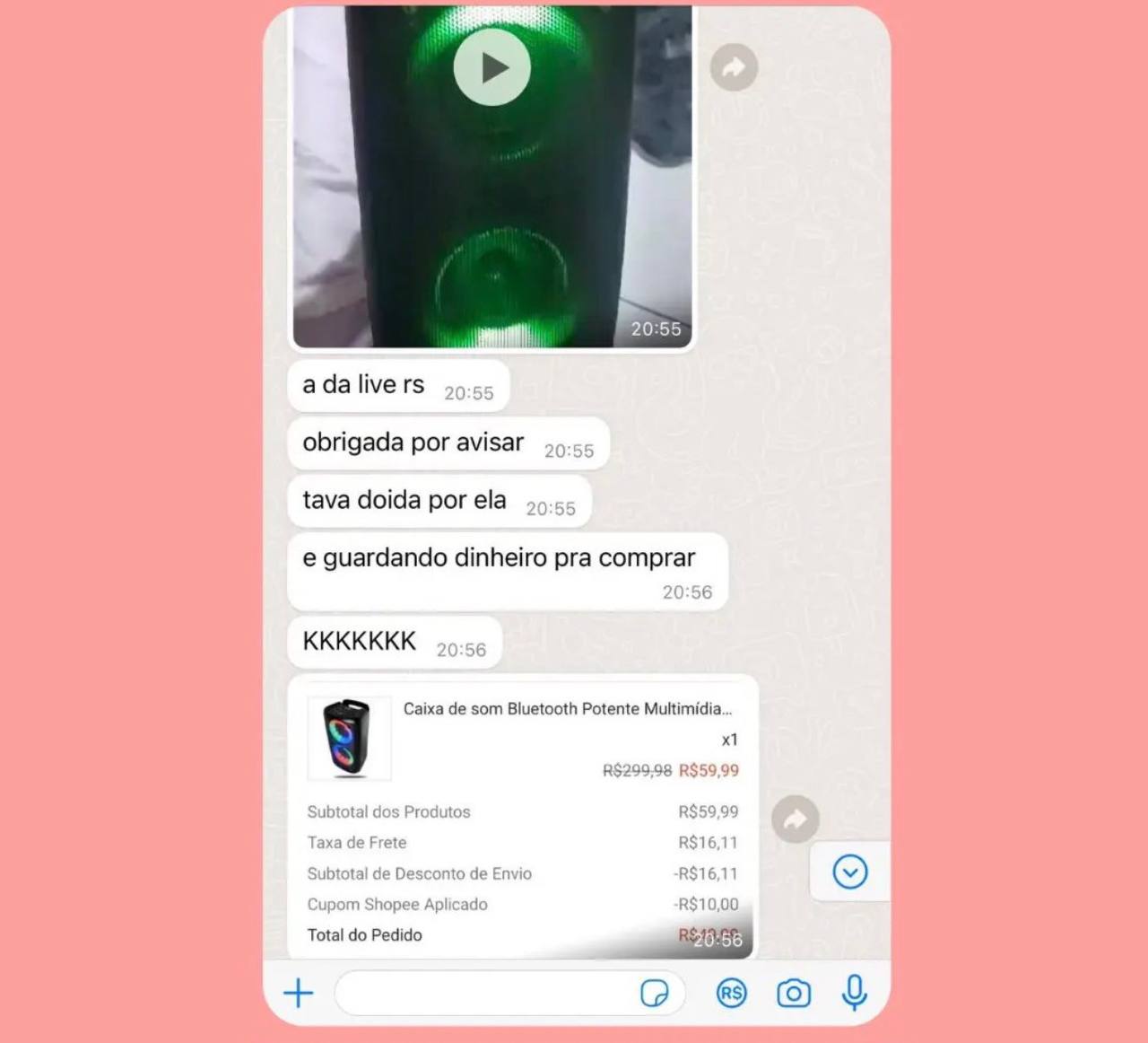 Depoimento de membro que comprou uma caixa de som em promoção